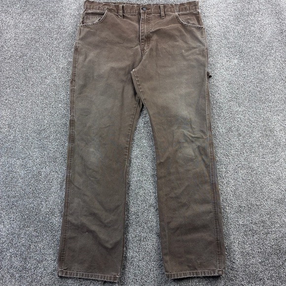Vintage Dickies Carpenter Pants Mens 36x34 Brown Faded Heavy Canvas FLAWED - Picture 1 of 8